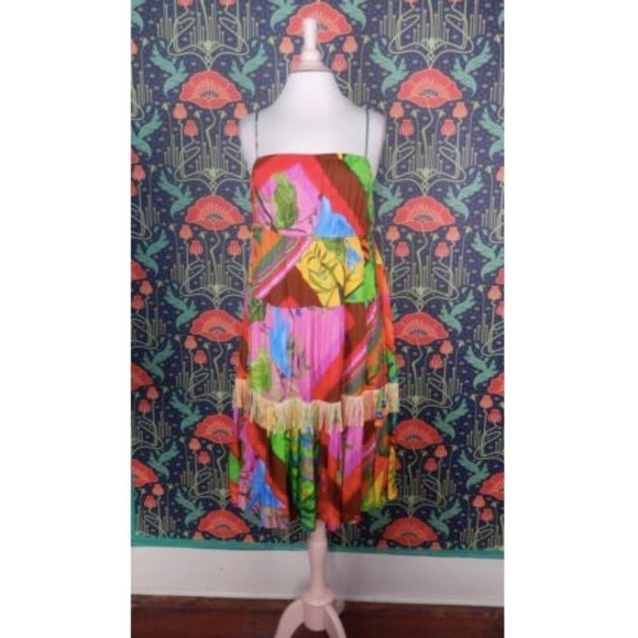 Farm Rio Anthropologie Palila Empire Waist Fringe Colorful Tropical Dress - Picture 3 of 10